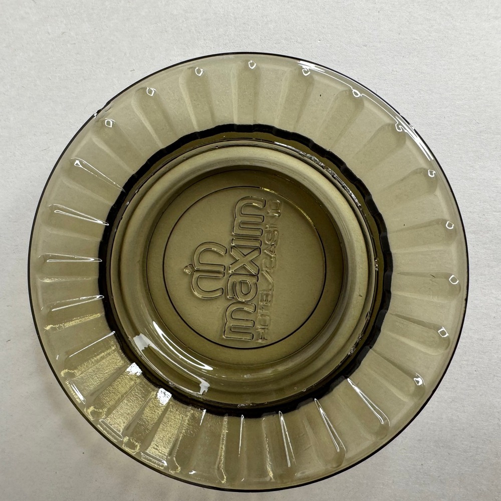 Vintage Maxim Hotel Casino Las Vegas Amber Glass Ashtray Ribbed Edge